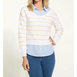 NEW FDJ long sleeve mix media sweater in yellow stripe